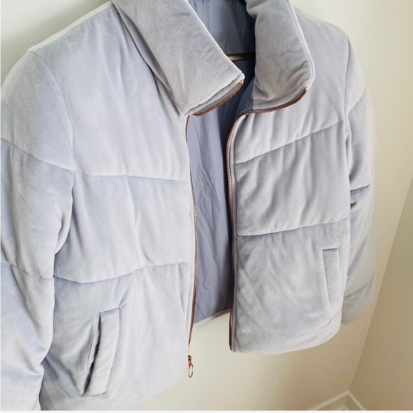 Old Navy Quilted Velour velvet suede Gray lilac purple Puffer Jacket Coat - Picture 4 of 7